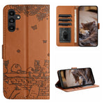 Custodia portafoglio in pelle con motivo gatto per Samsung Galaxy