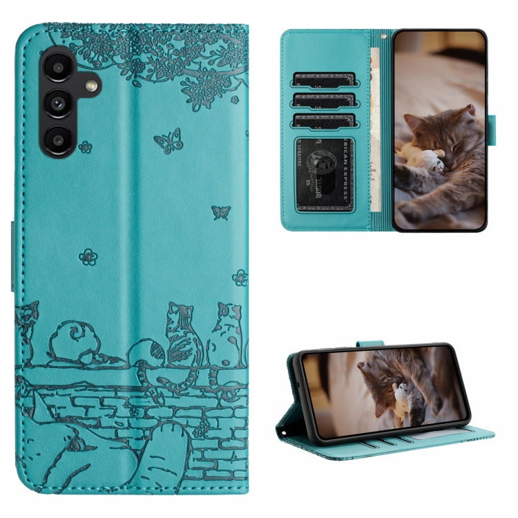 Custodia portafoglio in pelle con motivo gatto per Samsung Galaxy