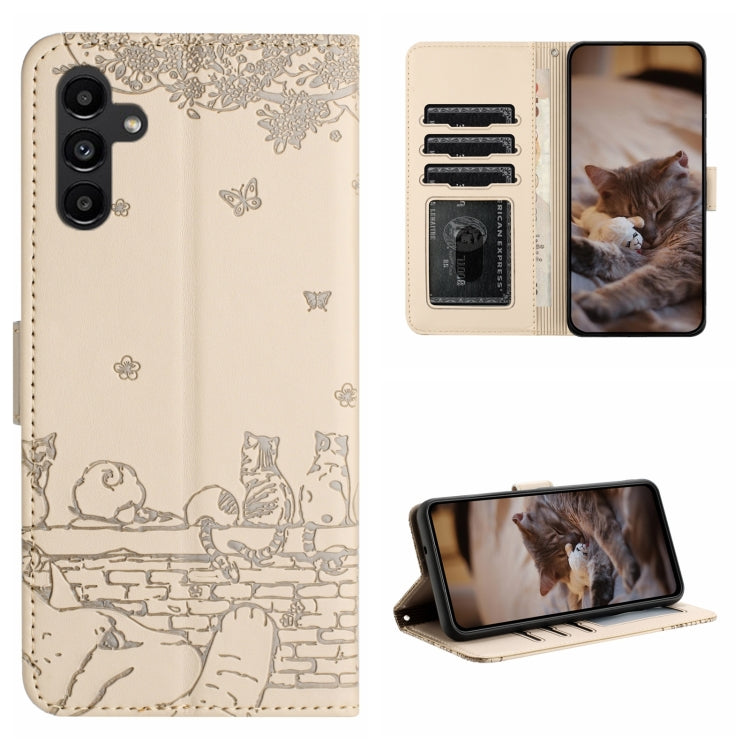 Custodia per telefono in pelle con motivo in rilievo di gatto con cordino, For Samsung Galaxy A24, For Samsung Galaxy S24 Ultra, For Samsung Galaxy A15 5G, For Samsung Galaxy A14