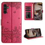 Custodia portafoglio in pelle con motivo gatto per Samsung Galaxy
