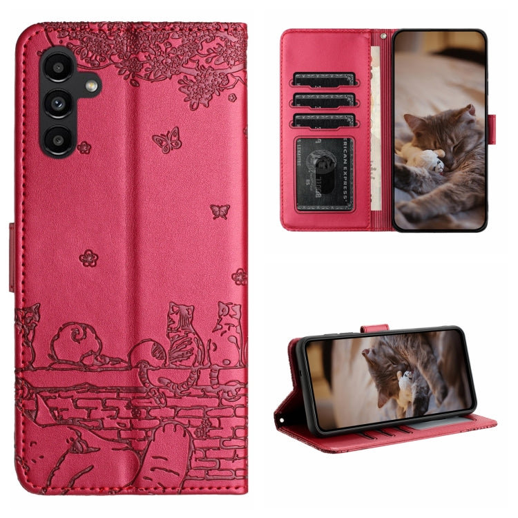 Custodia per telefono in pelle con motivo in rilievo di gatto con cordino, For Samsung Galaxy S24+, For Samsung Galaxy A55, For Samsung Galaxy A34, For Samsung Galaxy S24