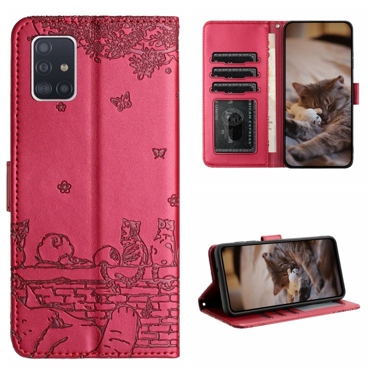 Custodia per telefono in pelle con motivo in rilievo di gatto con cordino, For Samsung Galaxy A71, For Samsung Galaxy A51