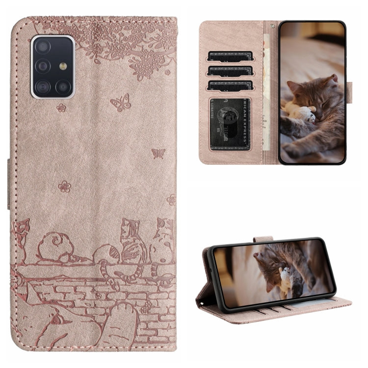 Custodia per telefono in pelle con motivo in rilievo di gatto con cordino, For Samsung Galaxy A71, For Samsung Galaxy A51