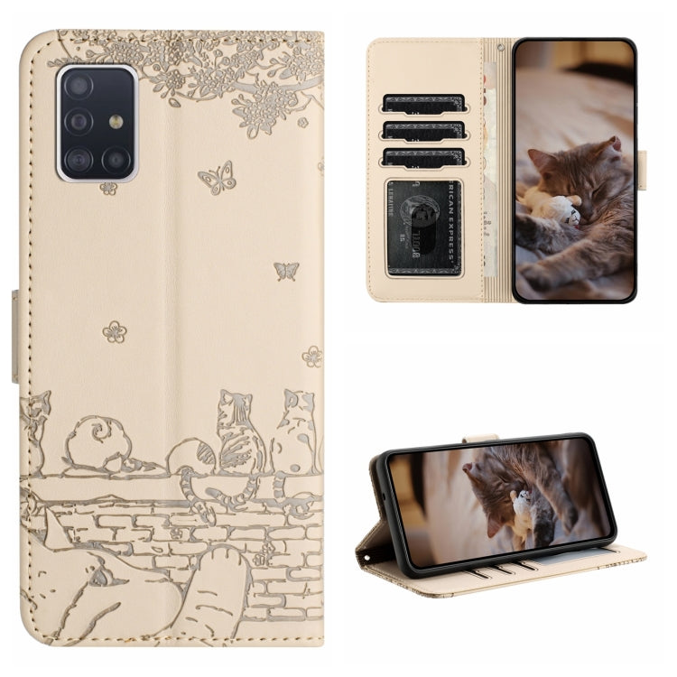 Custodia per telefono in pelle con motivo in rilievo di gatto con cordino, For Samsung Galaxy A71, For Samsung Galaxy A51