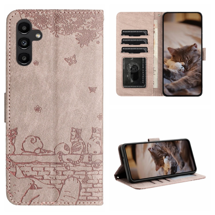 Custodia per telefono in pelle con motivo in rilievo di gatto con cordino, For Samsung Galaxy A35, For Samsung Galaxy A54, For Samsung Galaxy A05s, For Samsung Galaxy A15