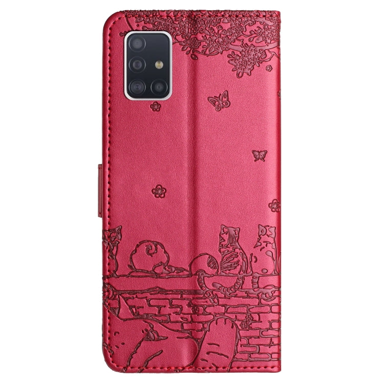 Custodia per telefono in pelle con motivo in rilievo di gatto con cordino, For Samsung Galaxy A71, For Samsung Galaxy A51