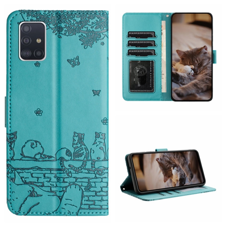 Custodia per telefono in pelle con motivo in rilievo di gatto con cordino, For Samsung Galaxy A71, For Samsung Galaxy A51