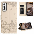 Custodia portafoglio in pelle con motivo gatto per Samsung Galaxy