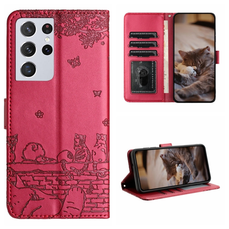 Custodia portafoglio in pelle con motivo gatto per Samsung Galaxy