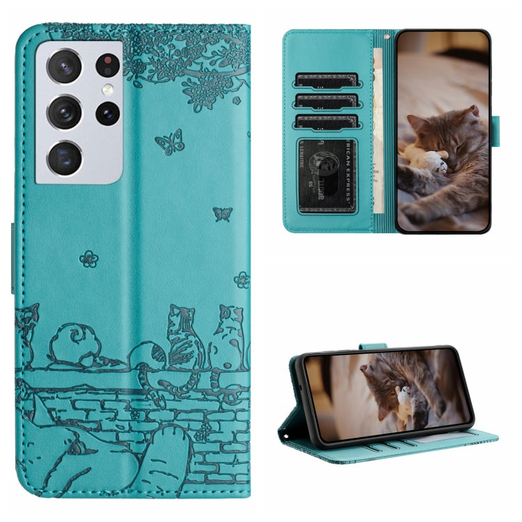 Custodia portafoglio in pelle con motivo gatto per Samsung Galaxy