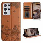Custodia portafoglio in pelle con motivo gatto per Samsung Galaxy