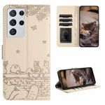 Custodia portafoglio in pelle con motivo gatto per Samsung Galaxy