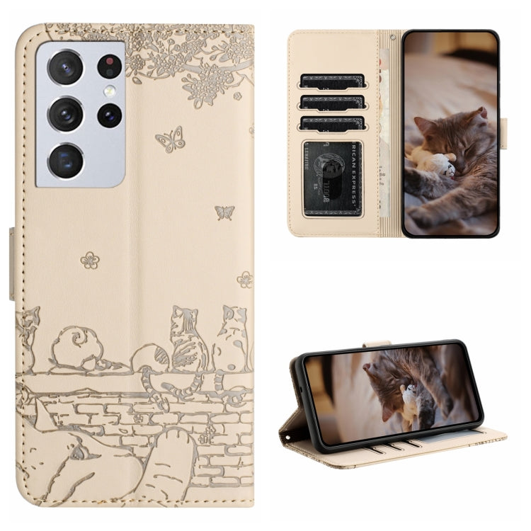 Custodia portafoglio in pelle con motivo gatto per Samsung Galaxy
