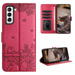 Custodia portafoglio in pelle con motivo gatto per Samsung Galaxy