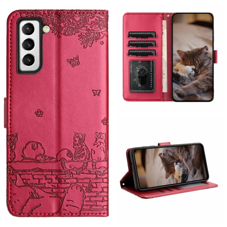 Custodia portafoglio in pelle con motivo gatto per Samsung Galaxy