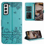 Custodia portafoglio in pelle con motivo gatto per Samsung Galaxy