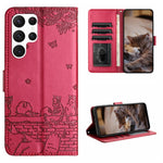 Custodia portafoglio in pelle con motivo gatto per Samsung Galaxy