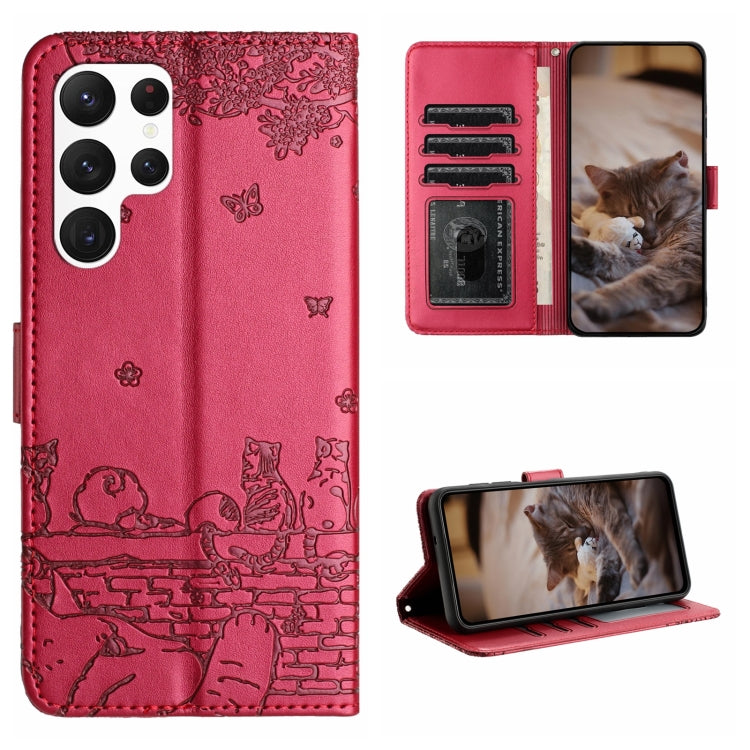 Custodia portafoglio in pelle con motivo gatto per Samsung Galaxy