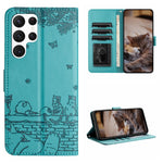 Custodia portafoglio in pelle con motivo gatto per Samsung Galaxy