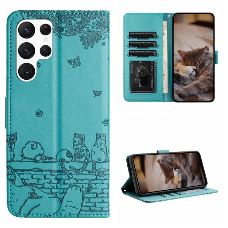 Custodia portafoglio in pelle con motivo gatto per Samsung Galaxy