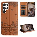 Custodia portafoglio in pelle con motivo gatto per Samsung Galaxy