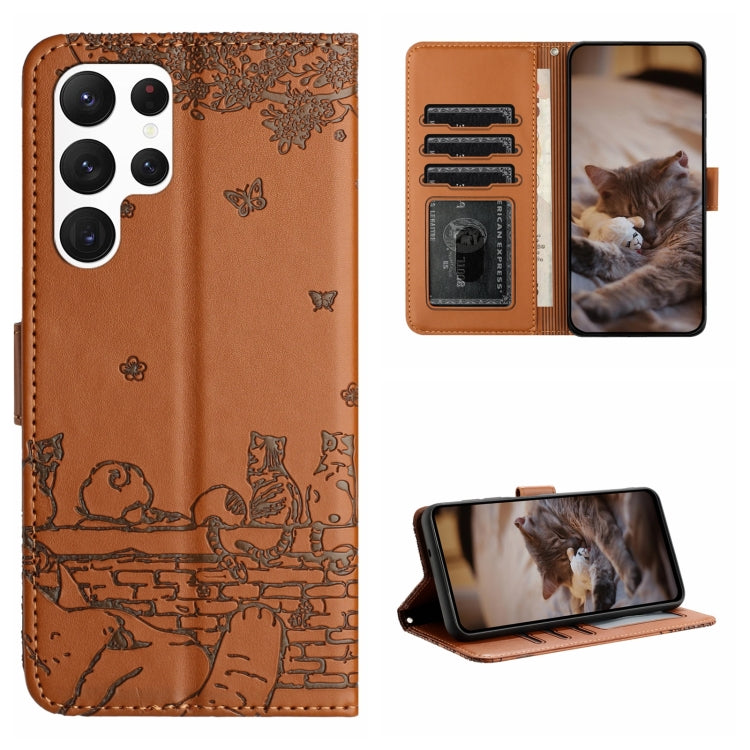 Custodia portafoglio in pelle con motivo gatto per Samsung Galaxy
