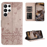 Custodia portafoglio in pelle con motivo gatto per Samsung Galaxy
