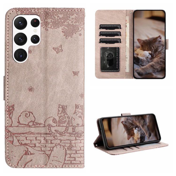 Custodia portafoglio in pelle con motivo gatto per Samsung Galaxy