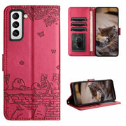 Custodia portafoglio in pelle con motivo gatto per Galaxy S22+