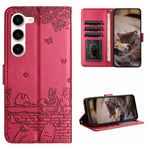 Custodia portafoglio in pelle con motivo gatto per Galaxy S23
