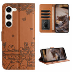 Custodia portafoglio in pelle con motivo gatto per Galaxy S23