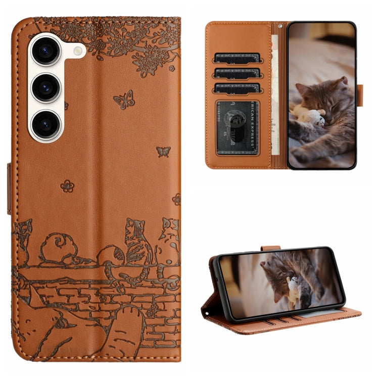 Custodia portafoglio in pelle con motivo gatto per Galaxy S23