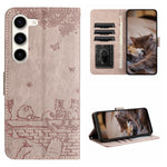Custodia portafoglio in pelle con motivo gatto per Galaxy S23