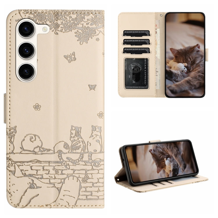 Custodia portafoglio in pelle con motivo gatto per Galaxy S23