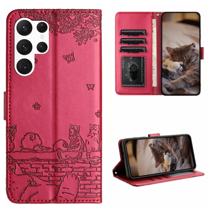 Custodia portafoglio in pelle con motivo gatto per Galaxy S23