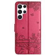 Custodia portafoglio in pelle con motivo gatto per Galaxy S23