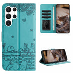 Custodia portafoglio in pelle con motivo gatto per Galaxy S23