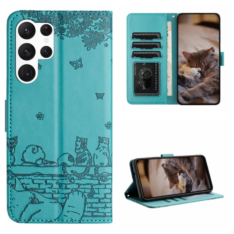 Custodia portafoglio in pelle con motivo gatto per Galaxy S23