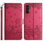 Custodia portafoglio in pelle con motivo gatto per Samsung Galaxy