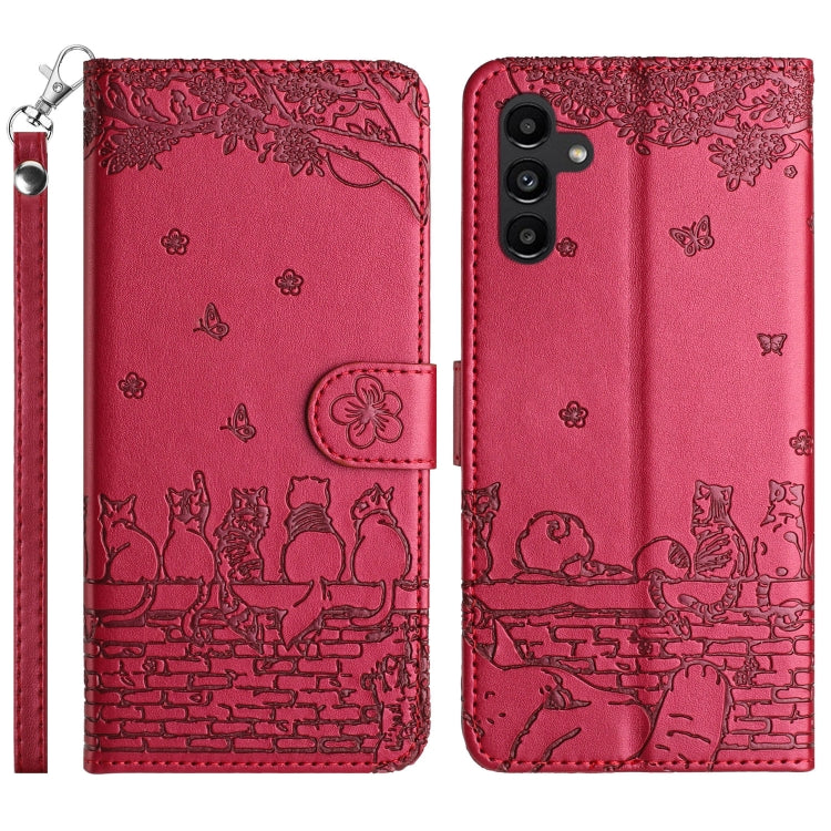 Custodia per telefono in pelle con motivo in rilievo di gatto con cordino, For Samsung Galaxy A35, For Samsung Galaxy A54, For Samsung Galaxy A05s, For Samsung Galaxy A15