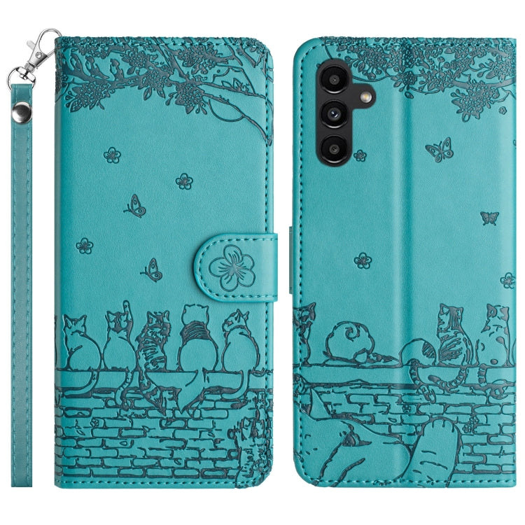 Custodia per telefono in pelle con motivo in rilievo di gatto con cordino, For Samsung Galaxy A35, For Samsung Galaxy A54, For Samsung Galaxy A05s, For Samsung Galaxy A15