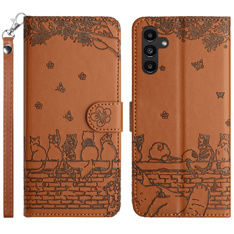 Custodia portafoglio in pelle con motivo gatto per Samsung Galaxy