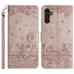 Custodia portafoglio in pelle con motivo gatto per Samsung Galaxy