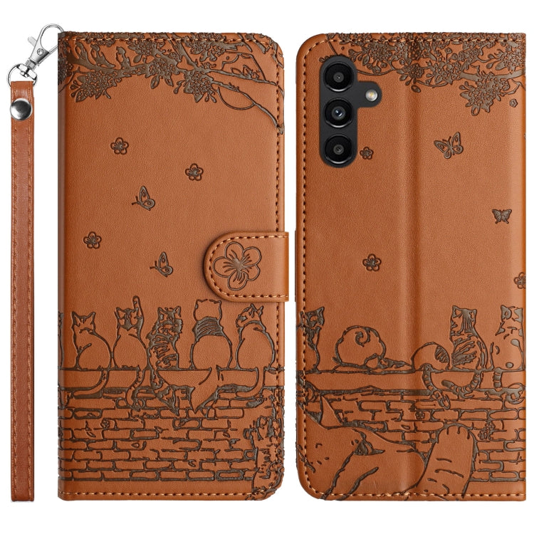 Custodia portafoglio in pelle con motivo gatto per Galaxy S23