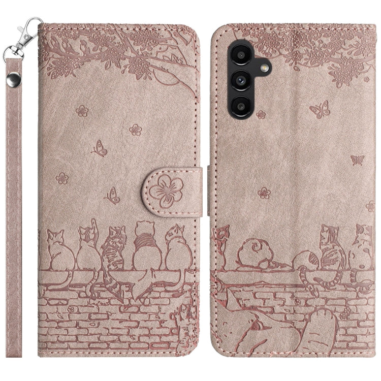 Custodia portafoglio in pelle con motivo gatto per Galaxy S23