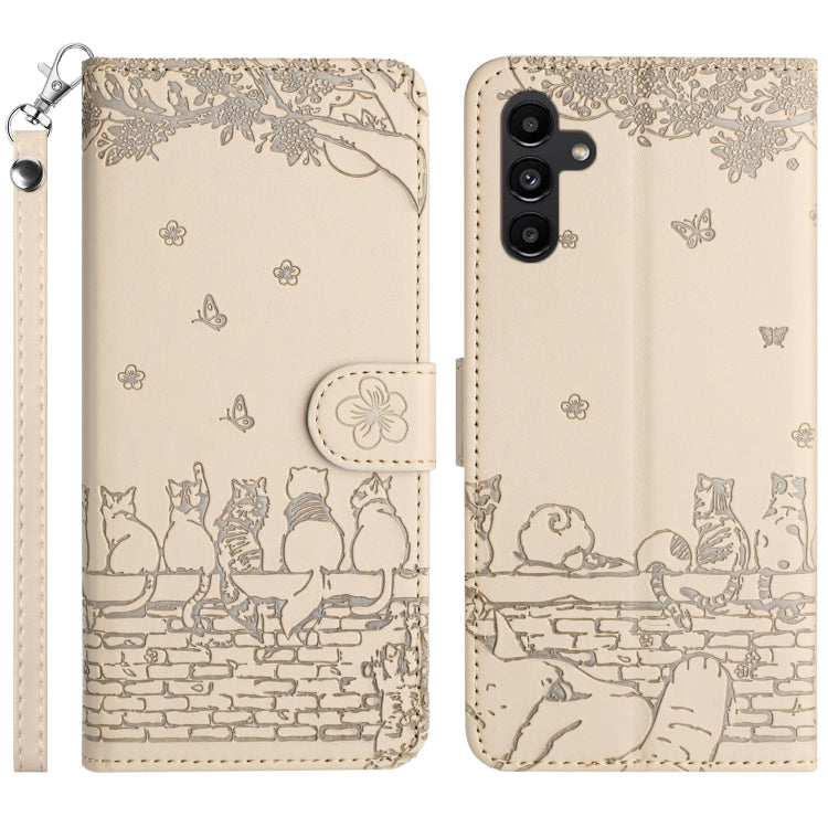 Custodia portafoglio in pelle con motivo gatto per Galaxy S23