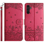 Custodia portafoglio in pelle con motivo gatto per Samsung Galaxy