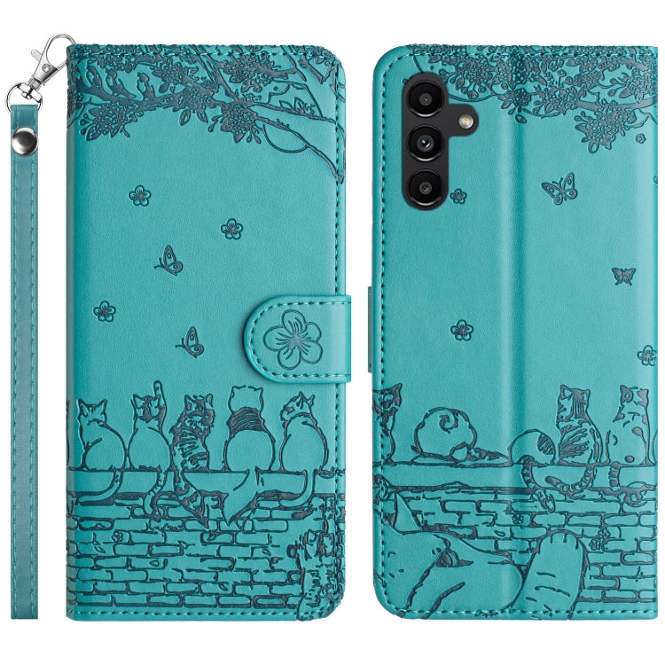 Custodia per telefono in pelle con motivo in rilievo di gatto con cordino, For Samsung Galaxy S24+, For Samsung Galaxy A55, For Samsung Galaxy A34, For Samsung Galaxy S24