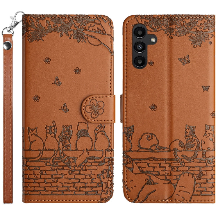 Custodia per telefono in pelle con motivo in rilievo di gatto con cordino, For Samsung Galaxy S24+, For Samsung Galaxy A55, For Samsung Galaxy A34, For Samsung Galaxy S24