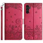 Custodia portafoglio in pelle con motivo gatto per Samsung Galaxy